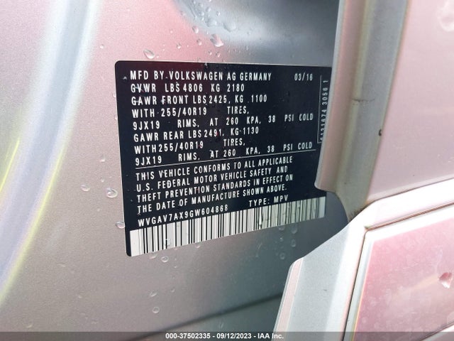 WVGAV7AX9GW604868 Volkswagen Tiguan R-line