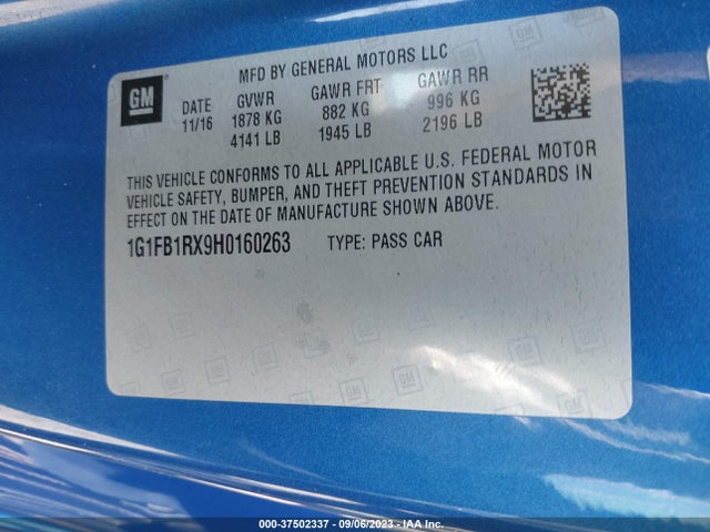Chevrolet Camaro 1lt 2017 1G1FB1RX9H0160263 Image 9