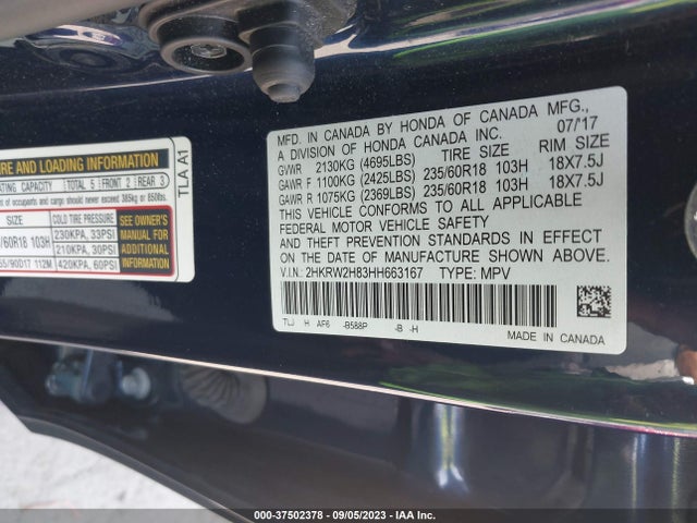 Honda Cr-v Ex-l 2017 2HKRW2H83HH663167 Image 9