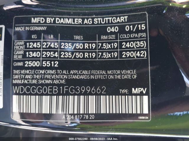 WDCGG0EB1FG399662 Mercedes-Benz Glk-class Glk 250 Bluetec