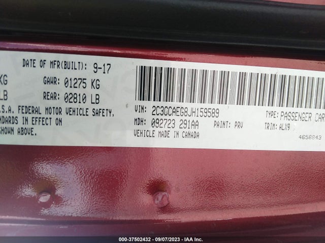 2018 Chrysler 300 Limited მანქანა იყიდება აუქციონზე, vin: 2C3CCAEG8JH159589, აუქციონის ნომერი: 37502432