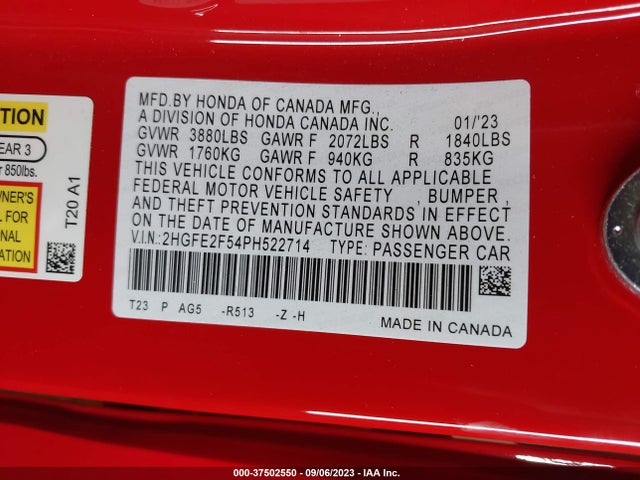 Honda Civic Sport 2023 2HGFE2F54PH522714 Image 9