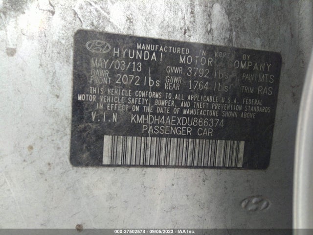 2013 HYUNDAI ELANTRA GLS VIN: KMHDH4AEXDU866374