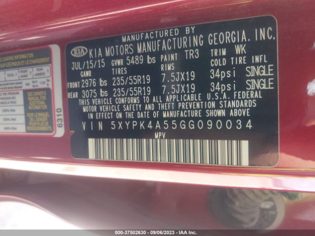 5XYPK4A55GG090034 KIA SORENTO SX