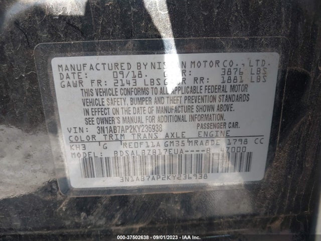 Nissan SENTRA S 2019 3N1AB7AP2KY236938 Image 9