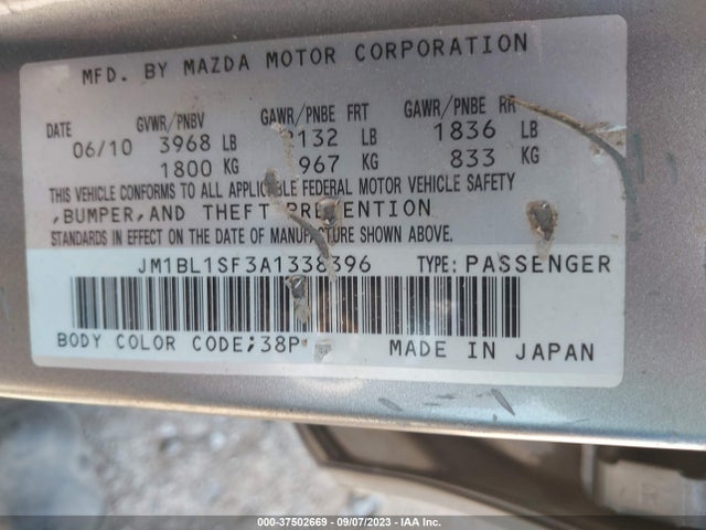 2010 MAZDA MAZDA3 I SPORT VIN: JM1BL1SF3A1338396