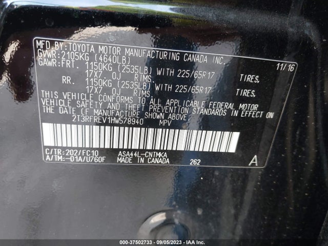 Toyota Rav4 Xle 2017 2T3RFREV1HW578940 Image 9