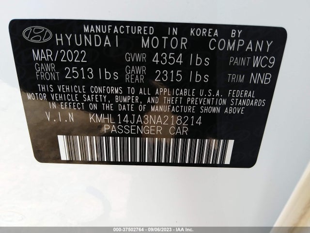 Hyundai SONATA SEL 2022 KMHL14JA3NA218214 Image 9