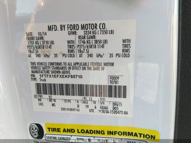 2014 FORD F-150 XL/XLT/STX/LARIAT/FX4 VIN: 1FTFX1EFXEKF85710