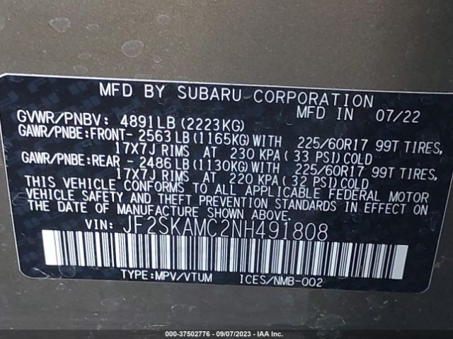 JF2SKAMC2NH491808 Subaru Forester Wilderness