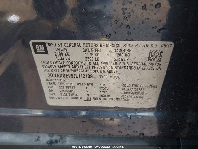 Chevrolet EQUINOX LT 2018 3GNAXSEV5JL112109 Image 9