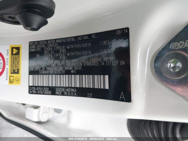 Toyota Highlander Xle 2015 5TDKKRFH0FS038239 Image 9