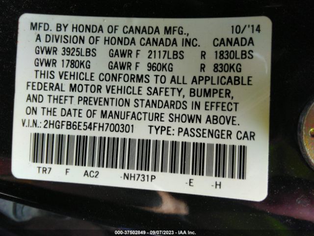 2HGFB6E54FH700301 Honda Civic Sedan Si