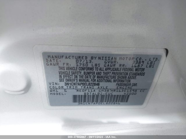 3N1CN7AP0EL822846 Nissan VERSA SV