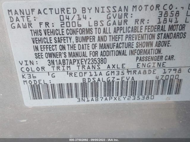 3N1AB7APXEY235380 Nissan SENTRA SL