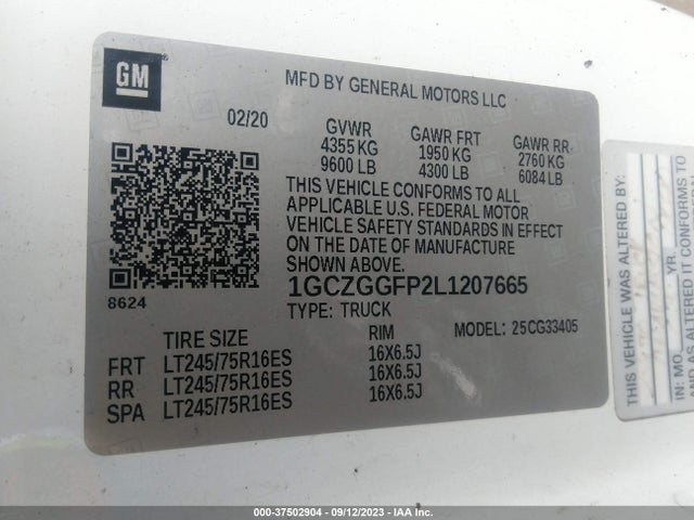 Chevrolet EXPRESS CARGO VAN 2020 1GCZGGFP2L1207665 Image 9