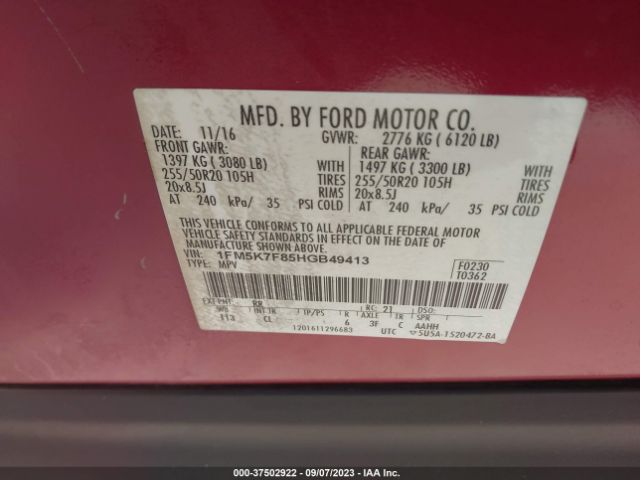 1FM5K7F85HGB49413 Ford Explorer Limited