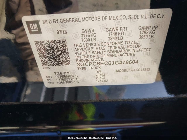 2018 CHEVROLET SILVERADO 1500 LTZ VIN: 3GCPCSEC6JG478604
