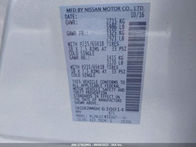 5N1DR2MM6HC630014 Nissan Pathfinder Sv