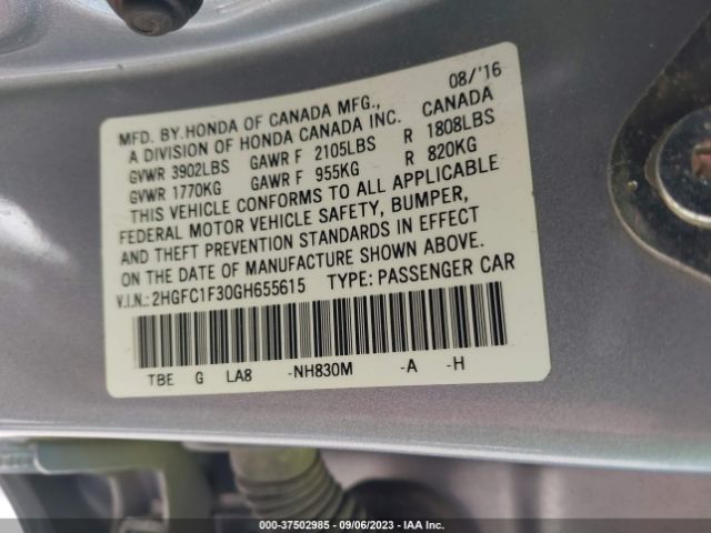 2HGFC1F30GH655615 Honda Civic Sedan Ex-t