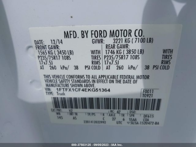 1FTFX1CF4EKG51364 Ford F-150 Xl/xlt/stx/fx2/lariat
