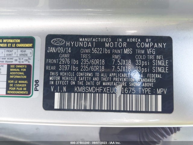 Hyundai Santa Fe Gls 2014 KM8SMDHFXEU051675 Image 9