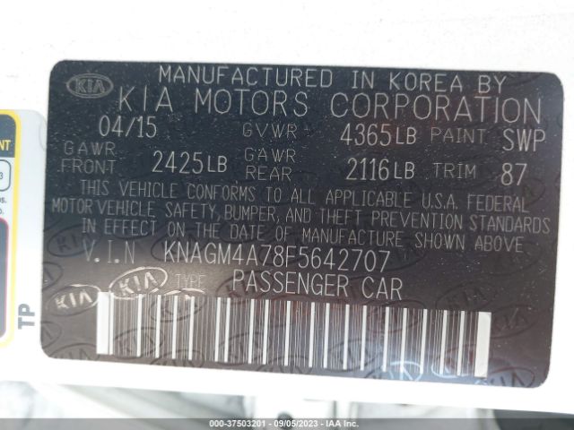 KNAGM4A78F5642707 KIA Optima Lx