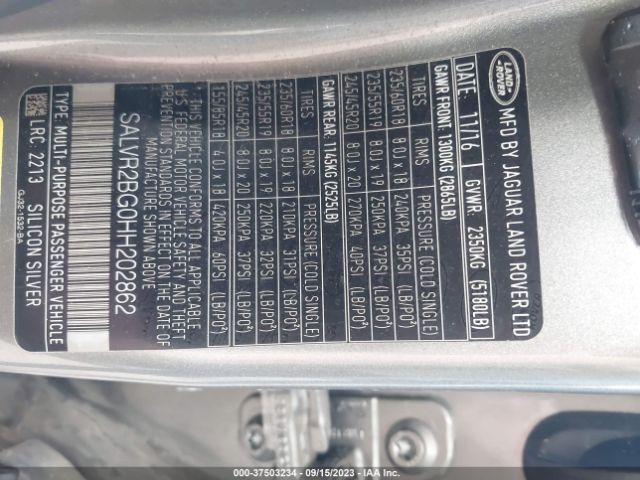 SALVR2BG0HH202862 Land Rover Range Rover Evoque Hse