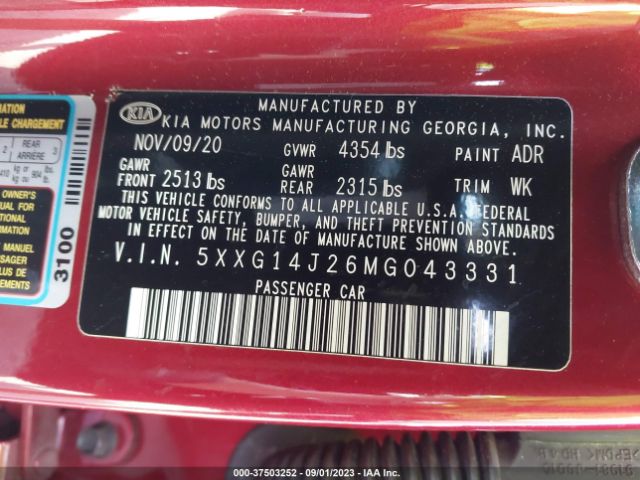 5XXG14J26MG043331 KIA K5 LXS