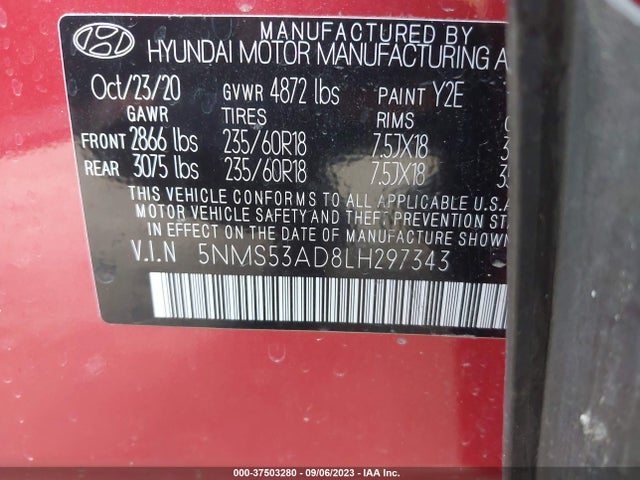 Hyundai Santa Fe Limited 2020 5NMS53AD8LH297343 Image 9