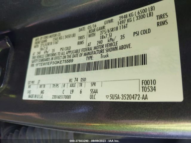 1FTEW1EP3GKE75589 Ford F-150 Xlt/xl/lariat