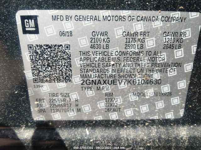 Chevrolet EQUINOX LT 2019 2GNAXUEV7K6104630 Image 9