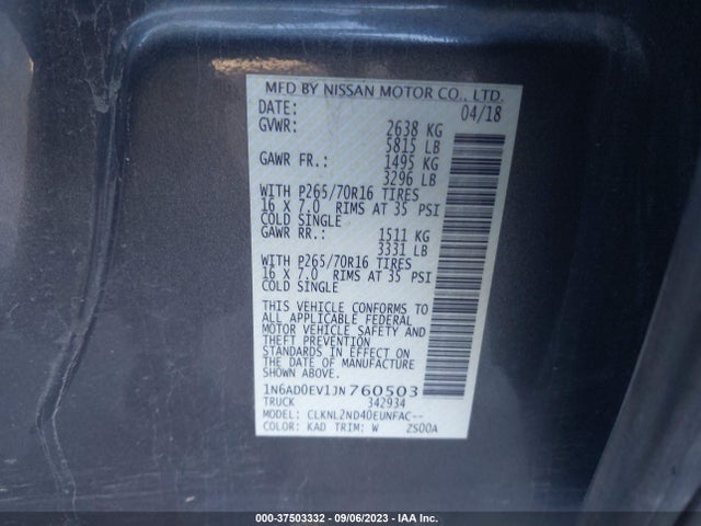 Nissan Frontier Sv V6 2018 1N6AD0EV1JN760503 Image 16