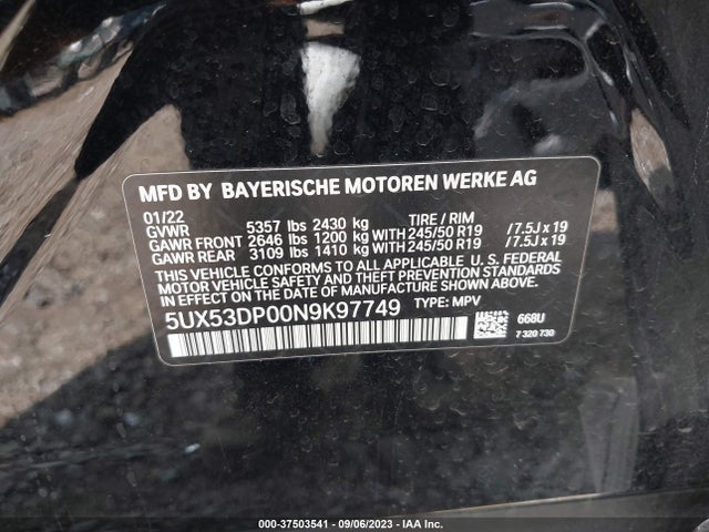 BMW X3 Xdrive30i 2022 аукцион фото