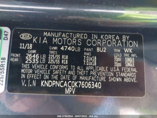 KNDPNCAC0K7606340 KIA Sportage Ex