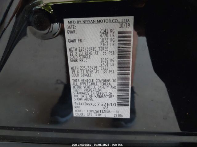 5N1AT2MVXLC752610 Nissan Rogue Sl