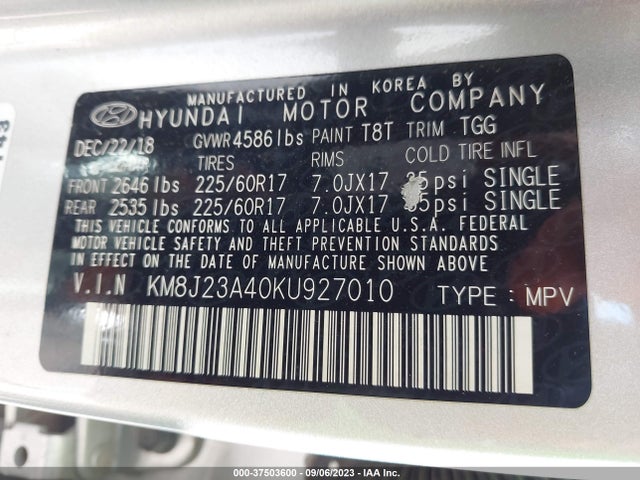 Hyundai TUCSON SE 2019 KM8J23A40KU927010 Image 9