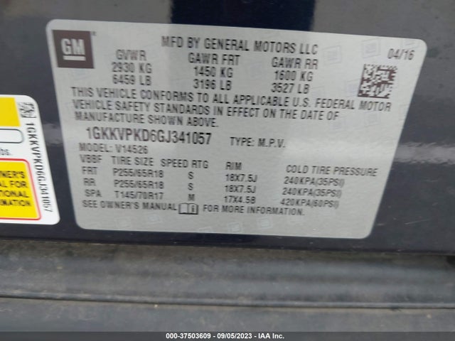 GMC ACADIA SLE 2016 1GKKVPKD6GJ341057 Image 9