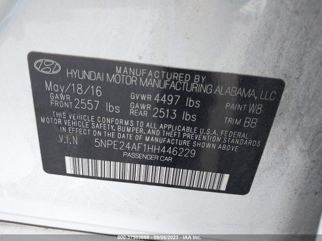 2017 HYUNDAI SONATA SE VIN: 5NPE24AF1HH446229