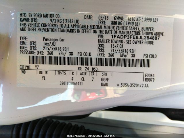 1FADP3FE8JL284887 Ford FOCUS SE