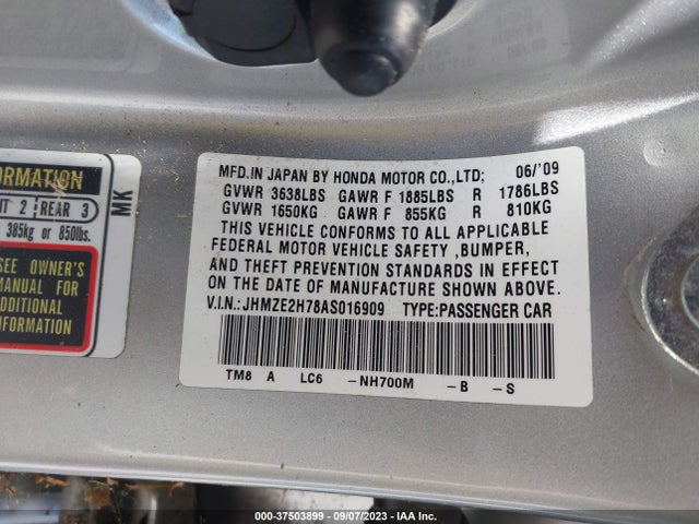 2010 HONDA INSIGHT EX VIN: JHMZE2H78AS016909