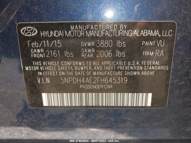 Hyundai ELANTRA SE 2015 5NPDH4AE2FH645319 Image 9