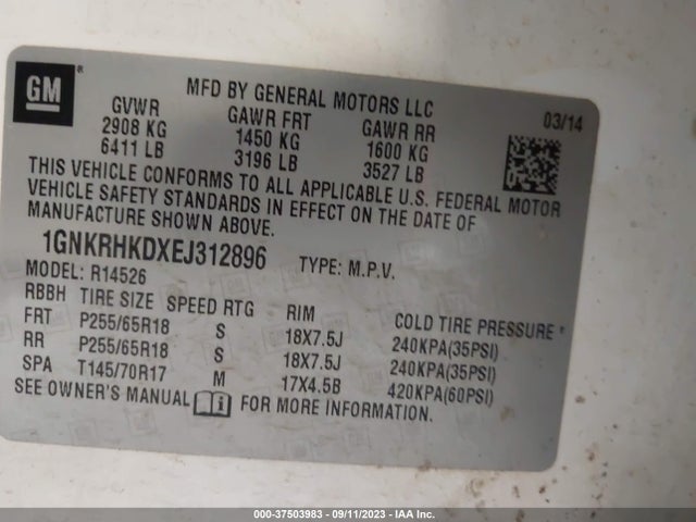 Chevrolet Traverse 2lt 2014 1GNKRHKDXEJ312896 Image 9