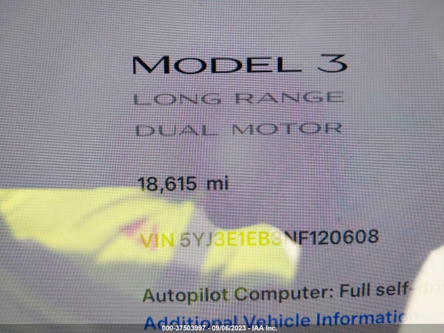 Tesla Model 3 Long Range 2022 5YJ3E1EB3NF120608 Image 9