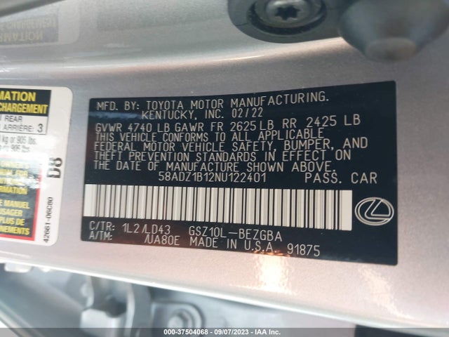 Lexus Es Es 350 2022 58ADZ1B12NU122401 Image 9