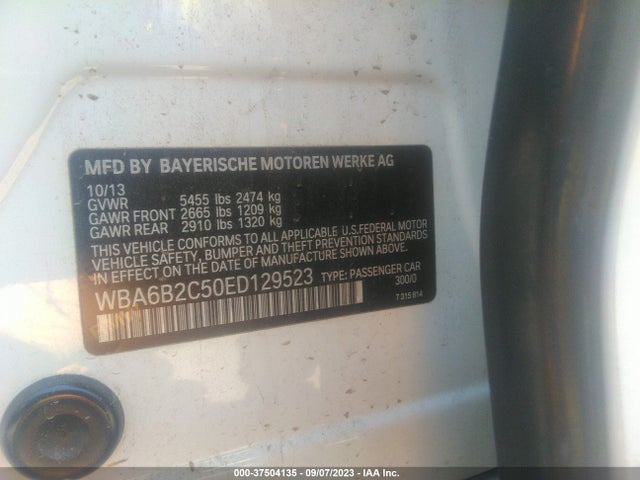 BMW 650i Gran Coupe 2014 WBA6B2C50ED129523 Image 9