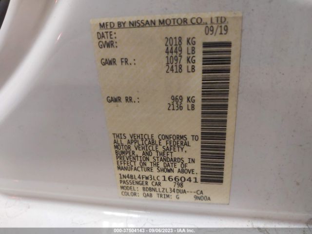 1N4BL4FW3LC166041 Nissan Altima 2.5 Platinum