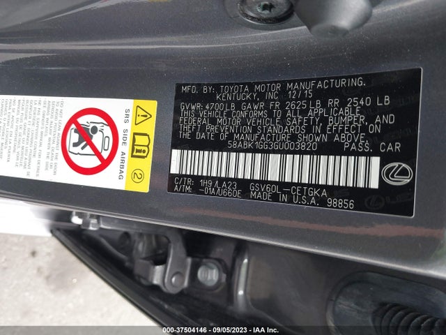 58ABK1GG3GU003820 Lexus ES 350