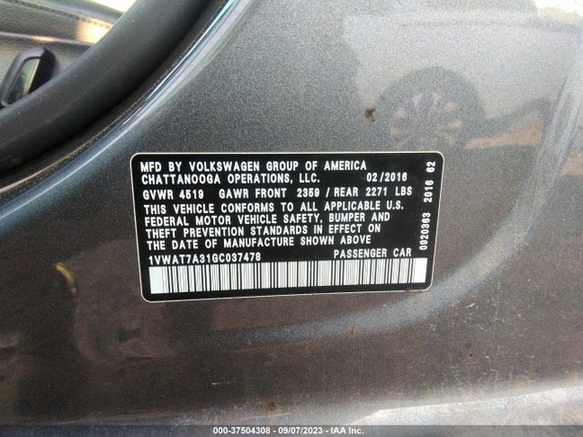 1VWAT7A31GC037478 Volkswagen Passat 1.8t R-line W/comfort Pkg