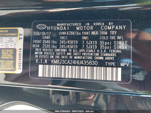 Hyundai Tucson Night 2017 KM8J3CA24HU435830 Image 9